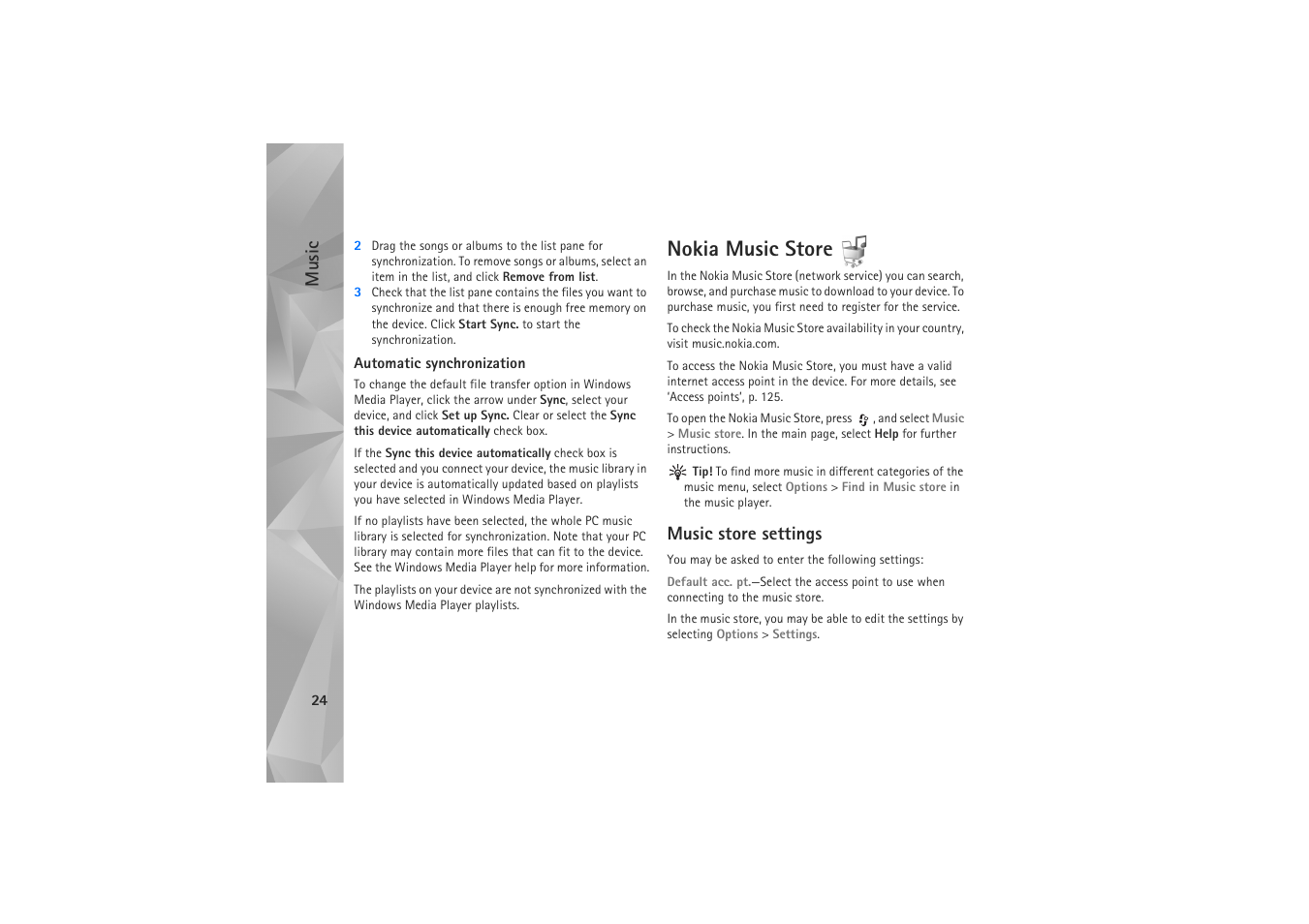 Nokia music store, Music store settings, Music | Nokia N81 User Manual | Page 24 / 146