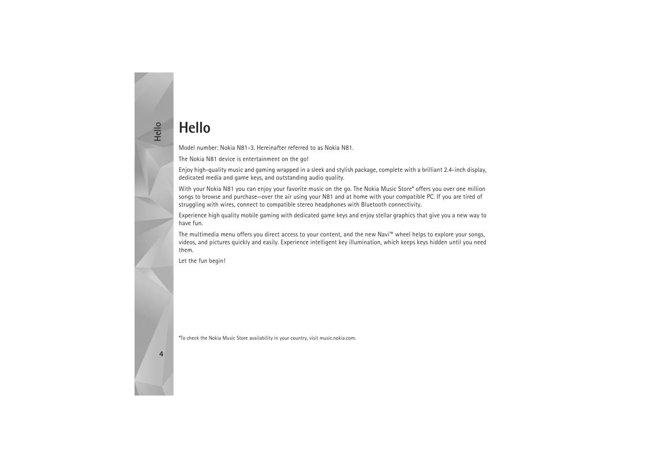 Hello | Nokia N81 User Manual | Page 4 / 146