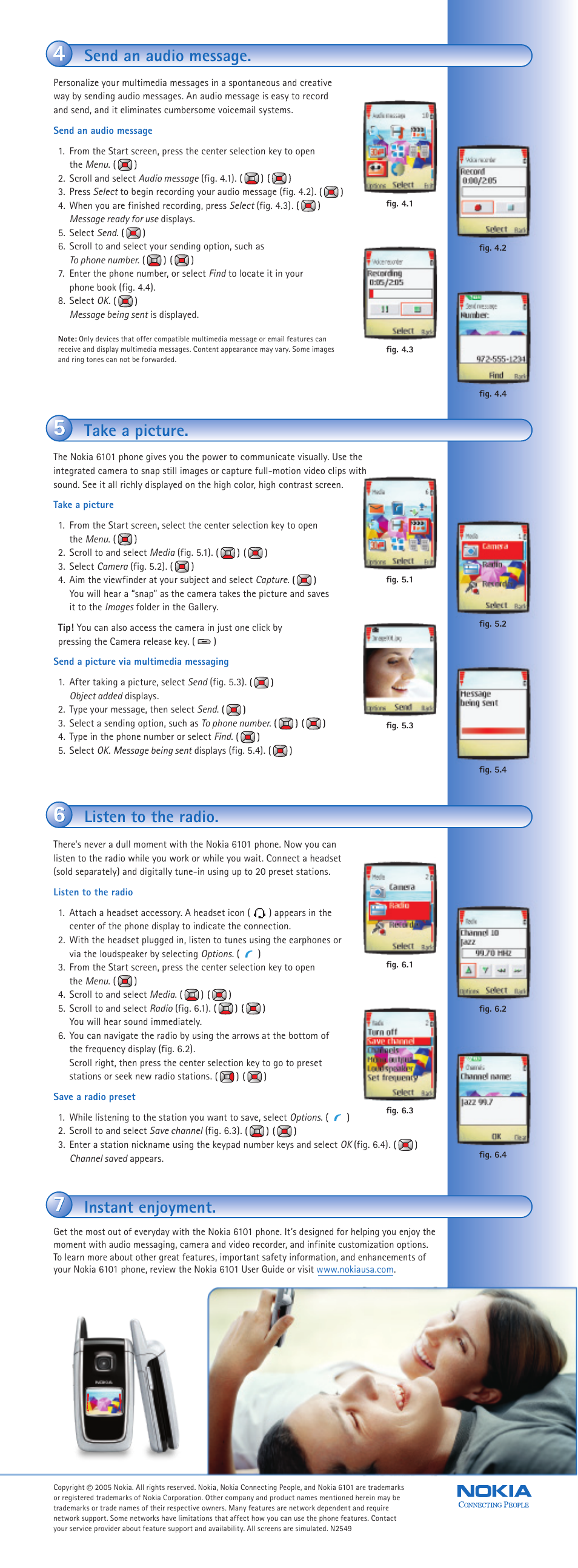 Listen to the radio, Take a picture, Send an audio message | Nokia 6101 User Manual | Page 2 / 2