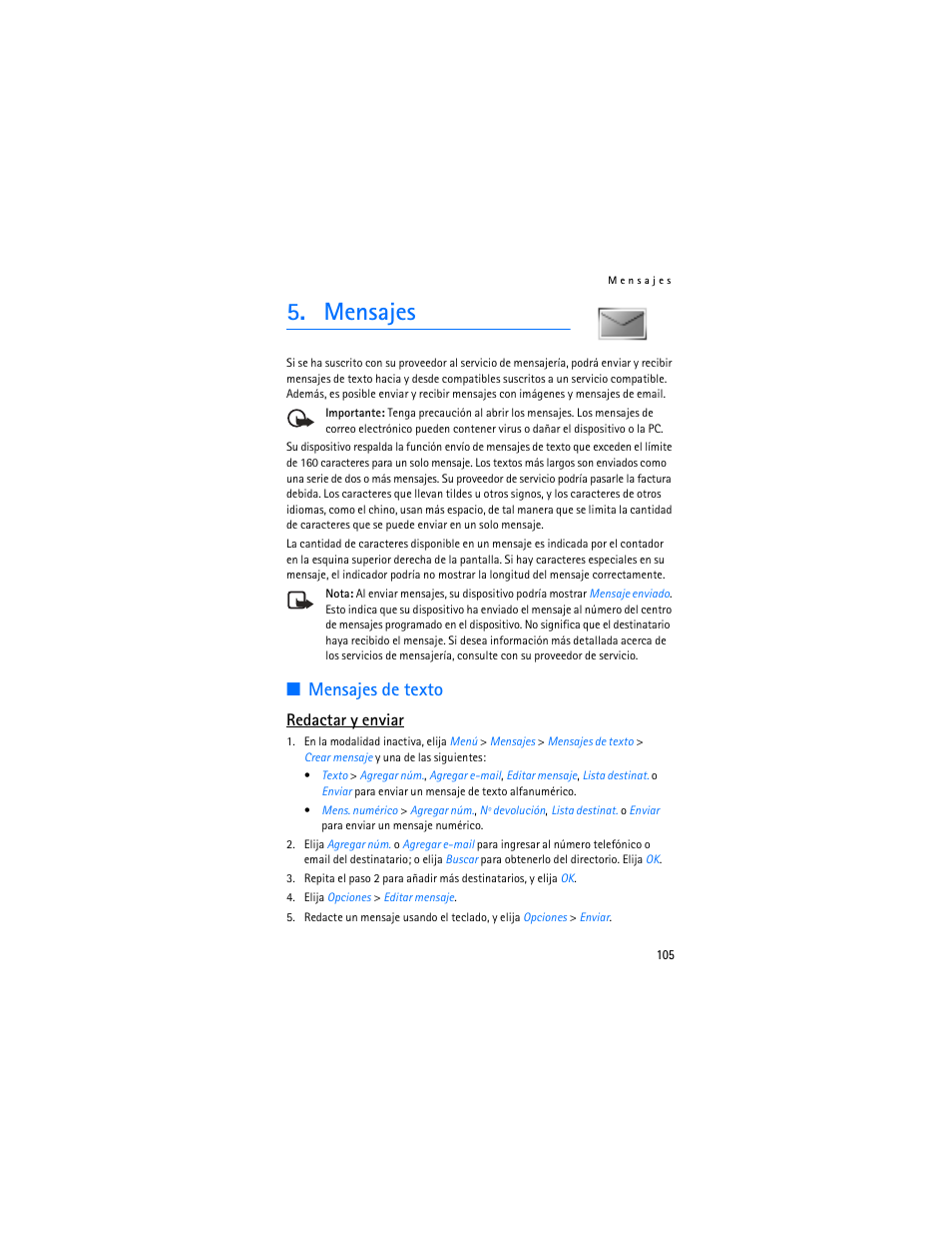 Mensajes, Mensajes de texto, Redactar y enviar | Nokia 2125i User Manual | Page 106 / 161