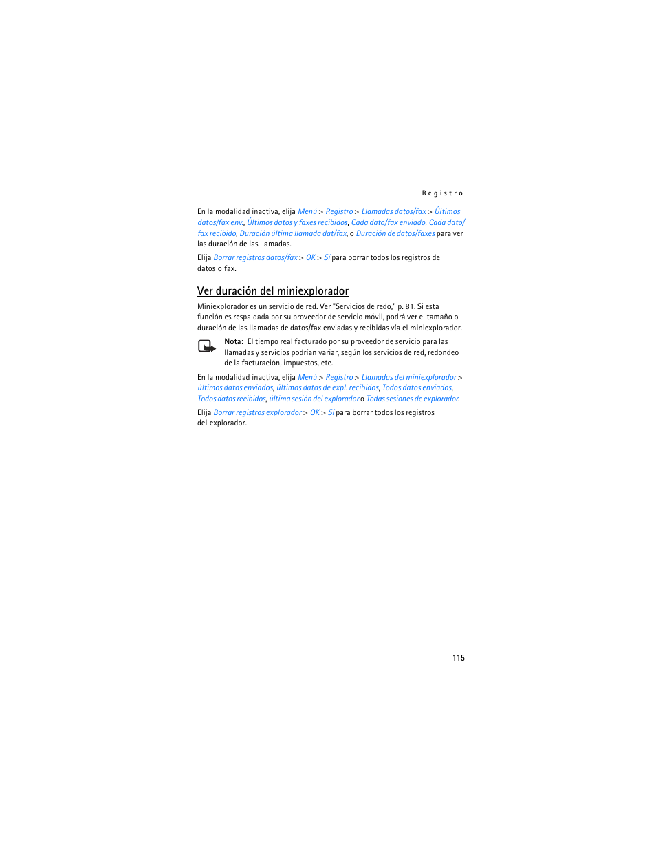 Ver duración del miniexplorador | Nokia 2125i User Manual | Page 116 / 161