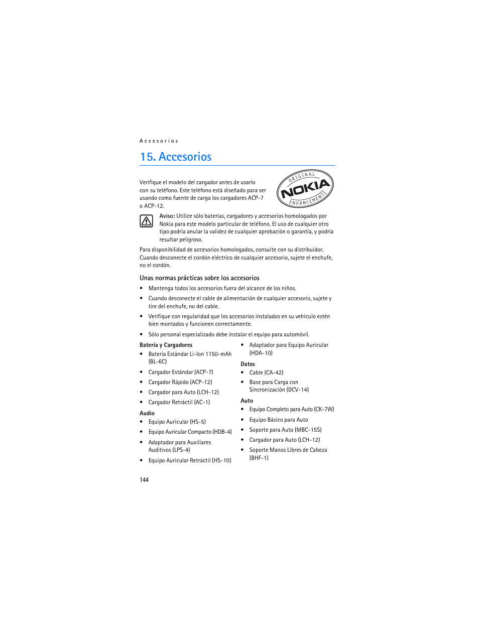 Accesorios, R "accesorios | Nokia 2125i User Manual | Page 145 / 161