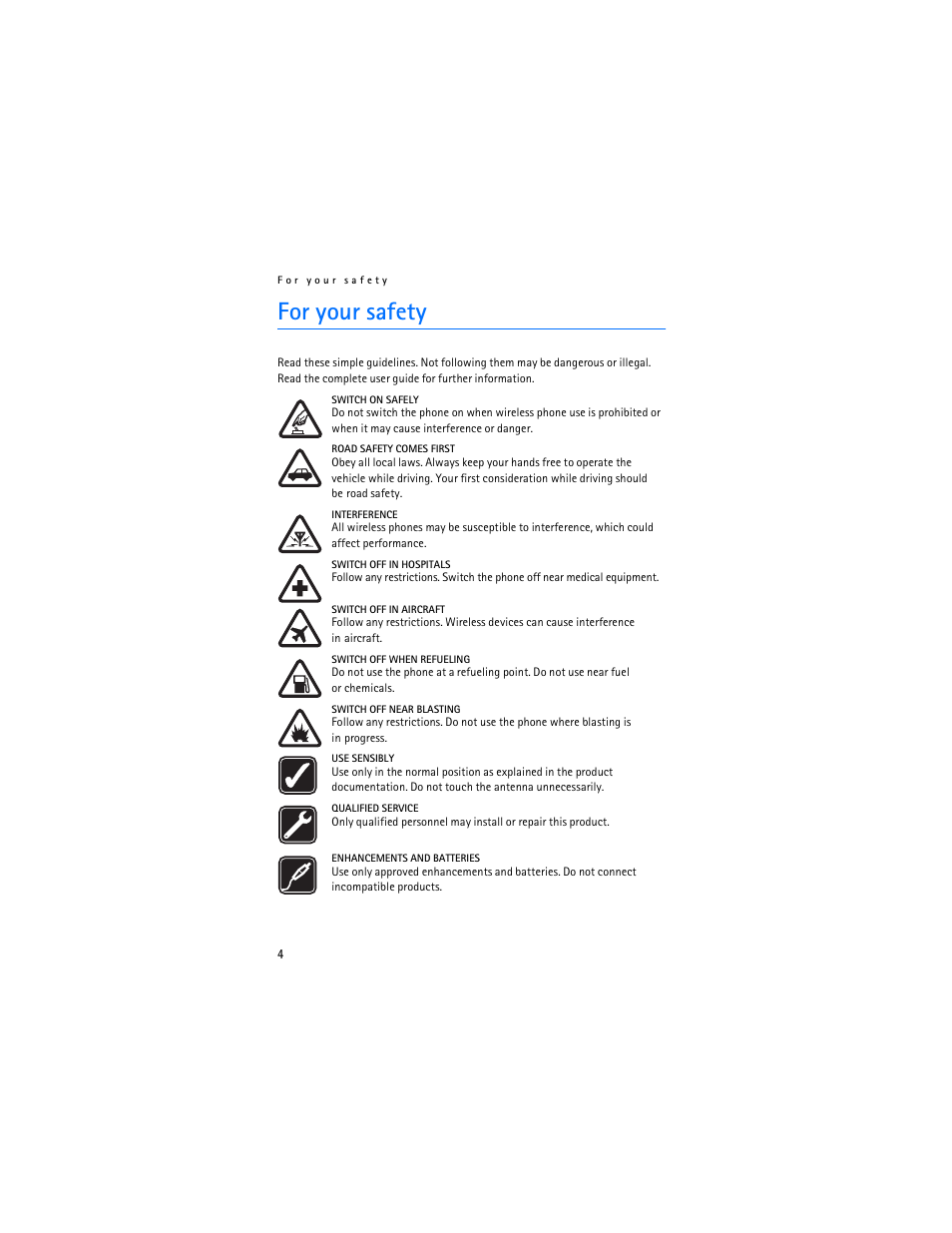 For your safety, R your safety | Nokia 2125i User Manual | Page 5 / 161