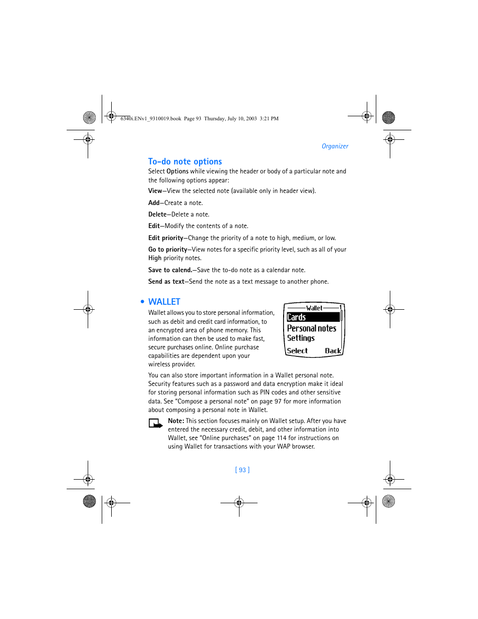 Wallet | Nokia 6340i User Manual | Page 100 / 169