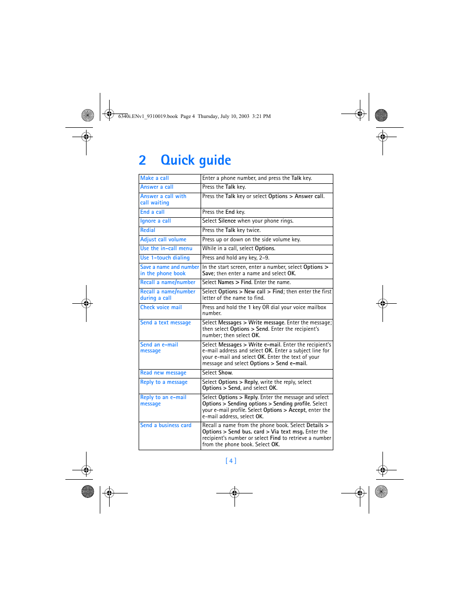 2 quick guide, Quick guide, 2quick guide | Nokia 6340i User Manual | Page 11 / 169