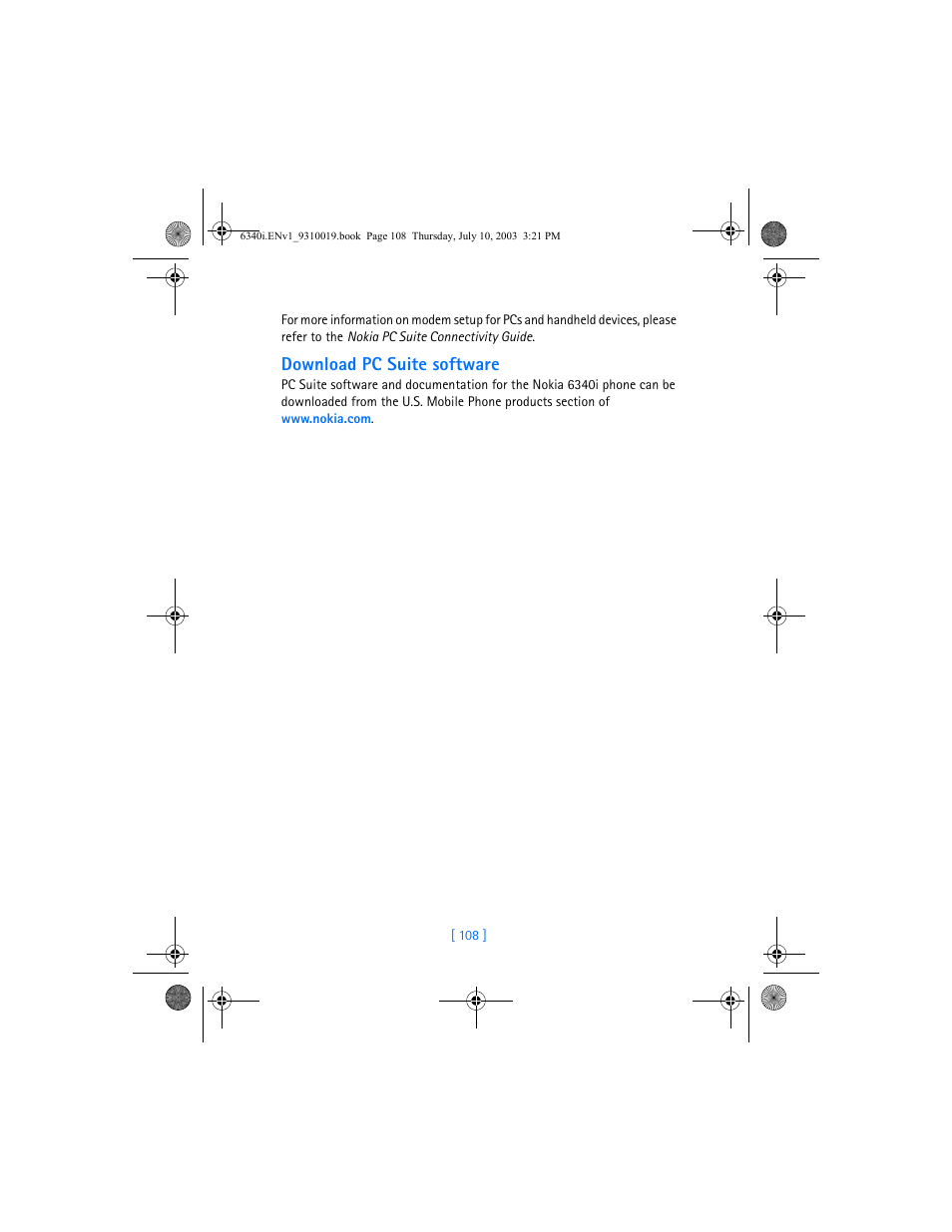 Download pc suite software | Nokia 6340i User Manual | Page 115 / 169