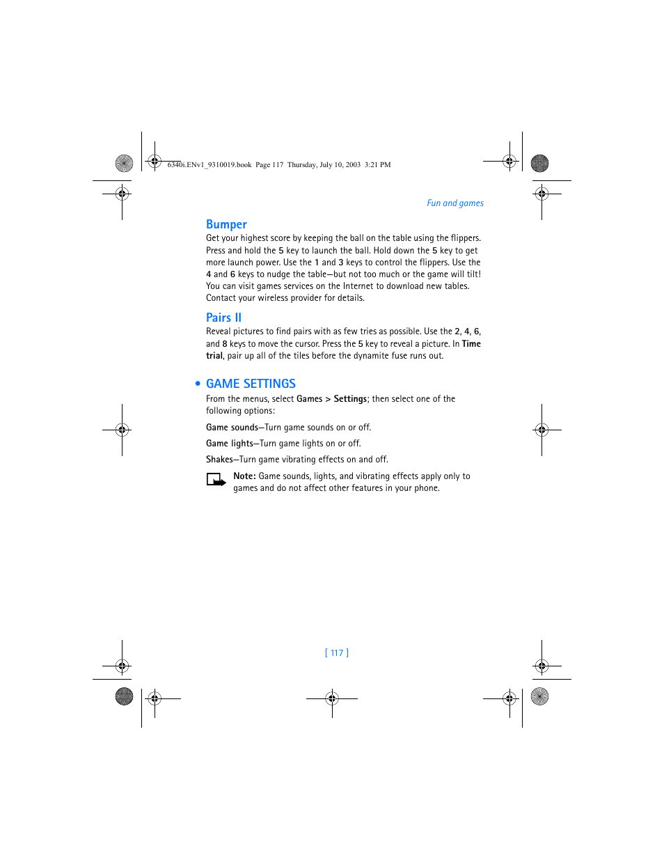 Game settings | Nokia 6340i User Manual | Page 124 / 169