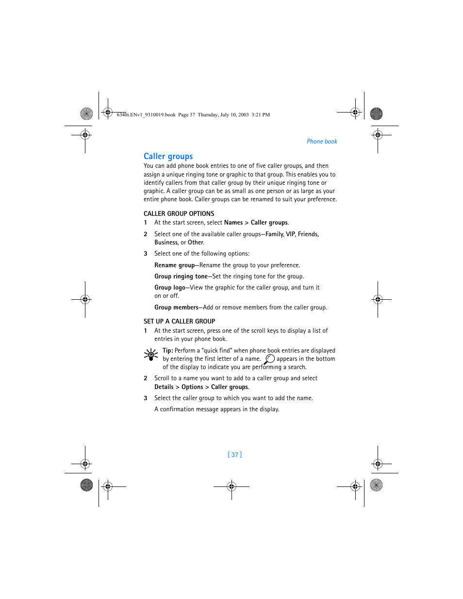 Caller groups | Nokia 6340i User Manual | Page 44 / 169