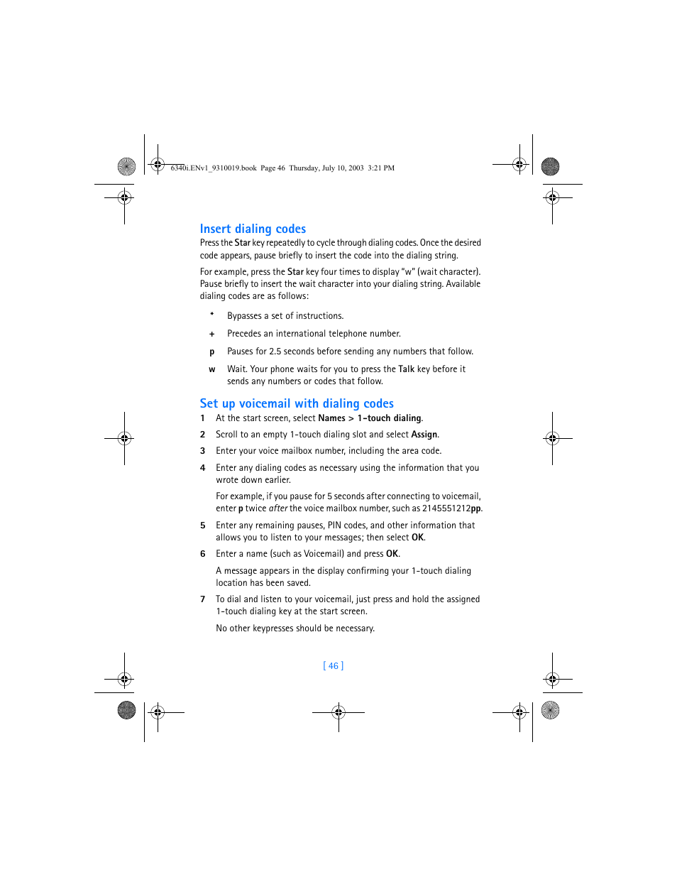 Insert dialing codes, Set up voicemail with dialing codes | Nokia 6340i User Manual | Page 53 / 169