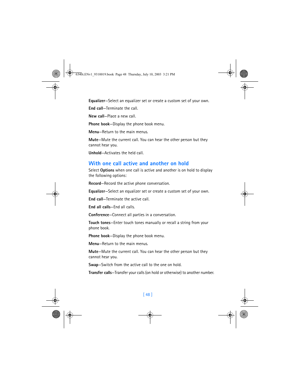 With one call active and another on hold | Nokia 6340i User Manual | Page 55 / 169