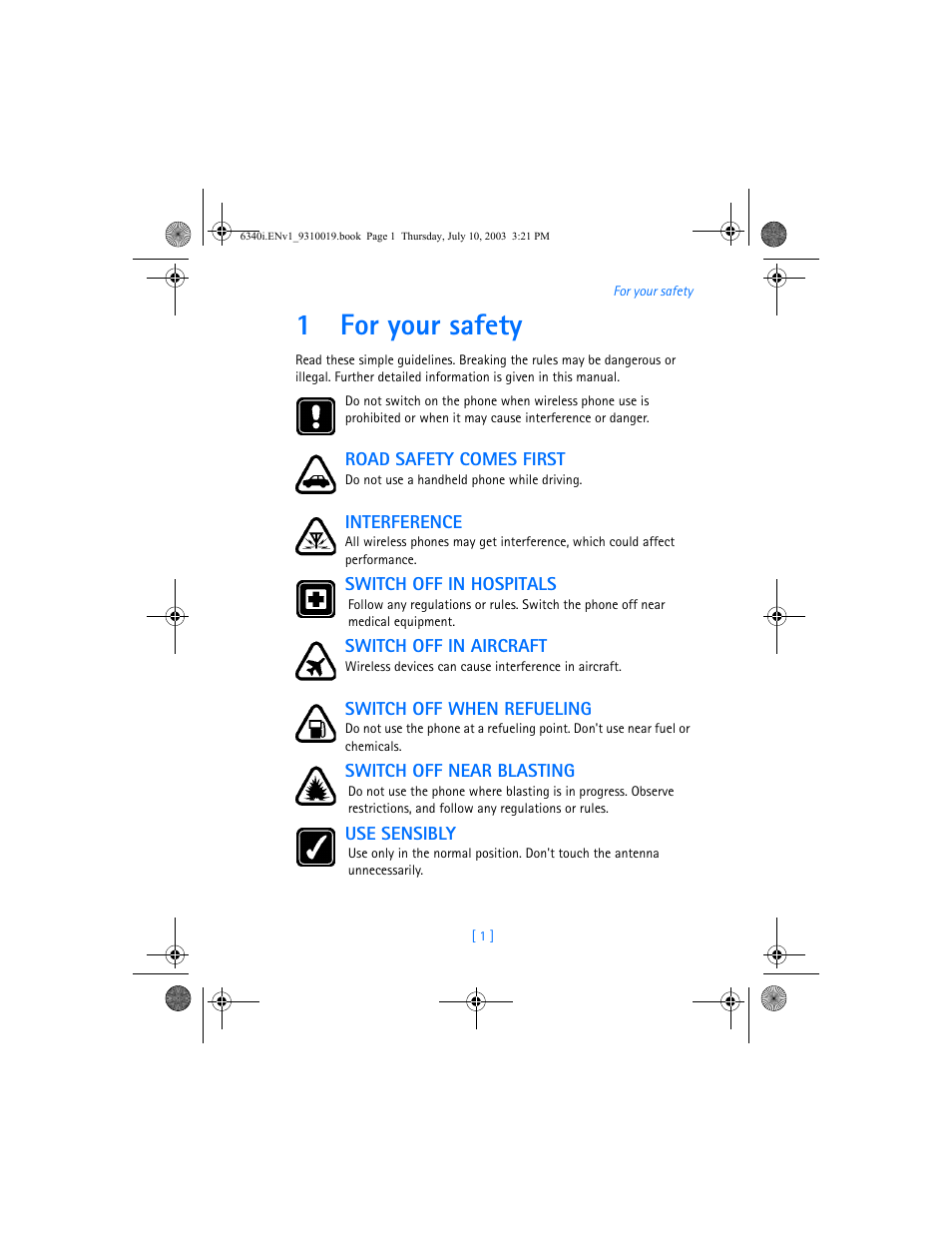 1 for your safety, For your safety, 1for your safety | Nokia 6340i User Manual | Page 8 / 169