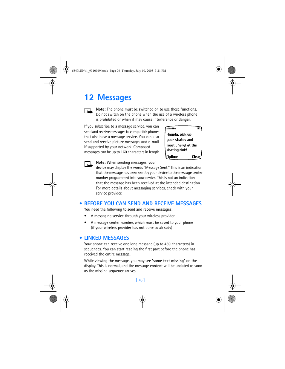 12 messages, Before you can send and receive messages, Linked messages | Nokia 6340i User Manual | Page 83 / 169