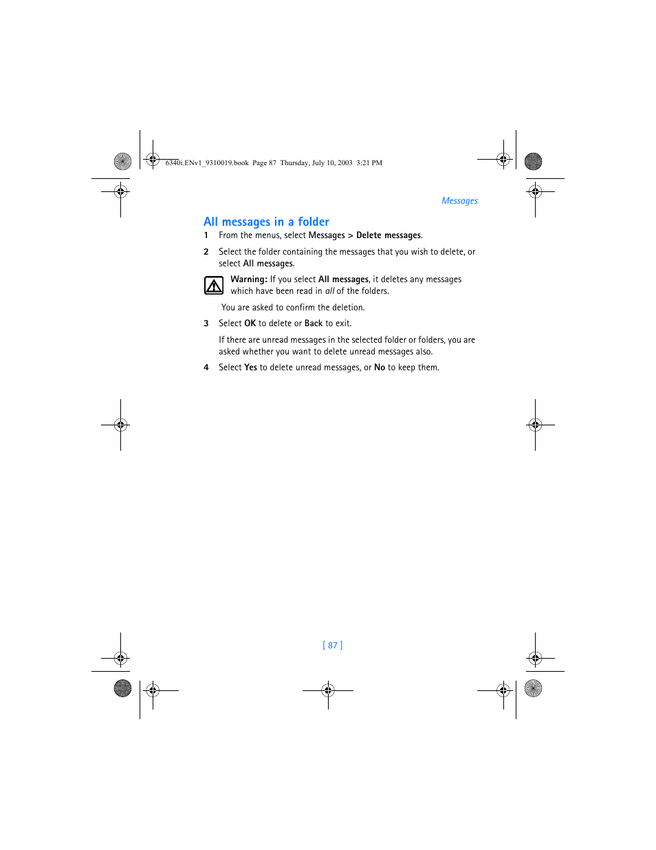 All messages in a folder | Nokia 6340i User Manual | Page 94 / 169