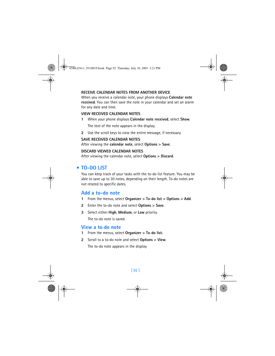 To-do list, View a to | Nokia 6340i User Manual | Page 99 / 169