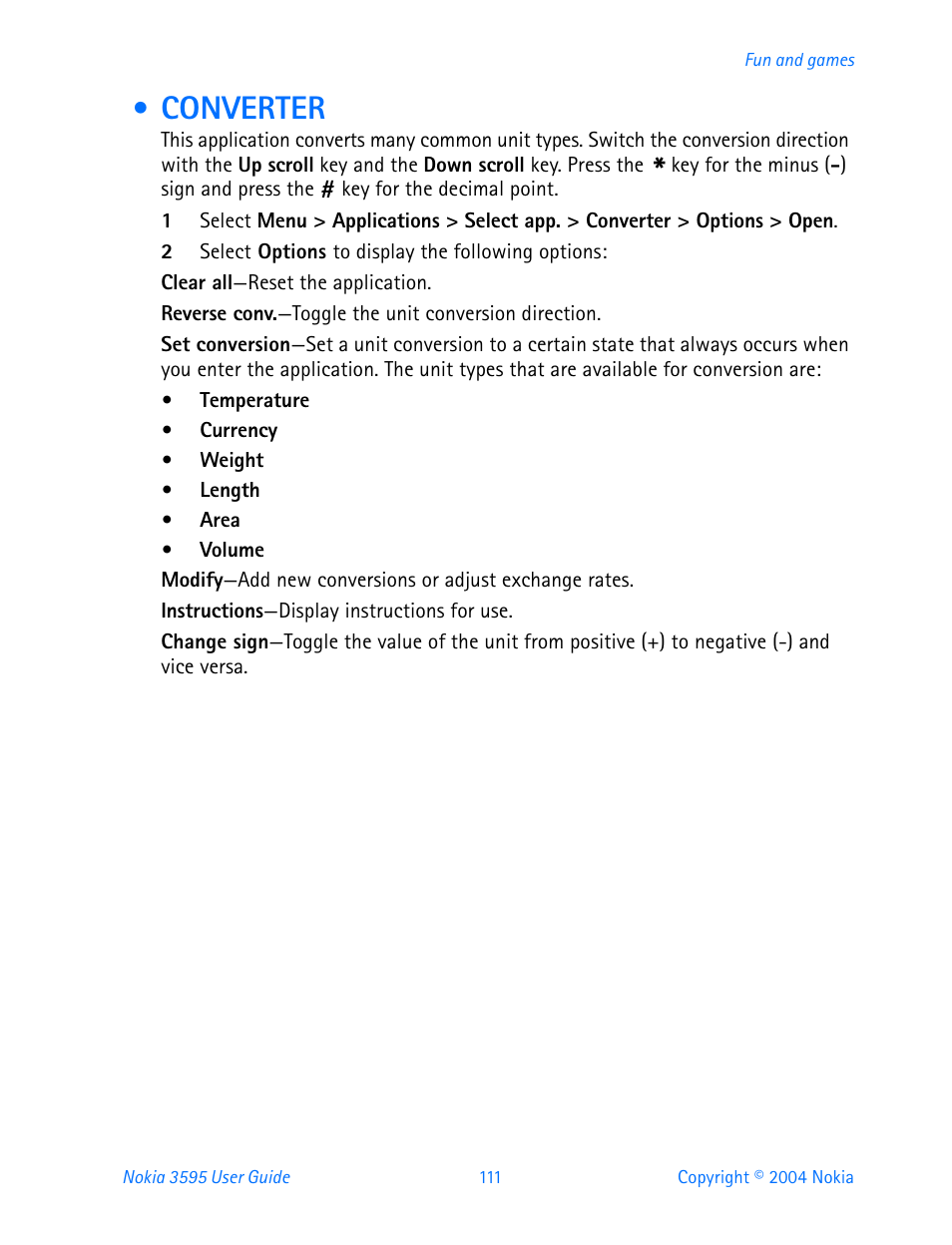 Converter | Nokia 3595 User Manual | Page 122 / 153