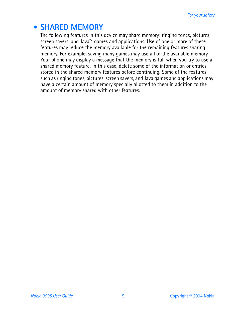 Shared memory | Nokia 3595 User Manual | Page 16 / 153