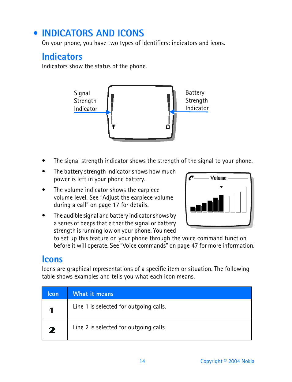 Indicators and icons, Indicators, Icons | Nokia 3595 User Manual | Page 25 / 153