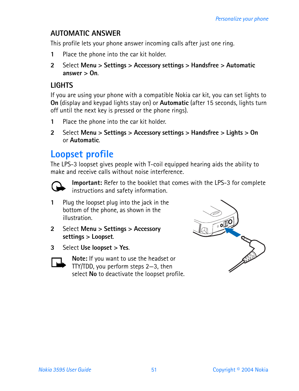 Loopset profile | Nokia 3595 User Manual | Page 62 / 153