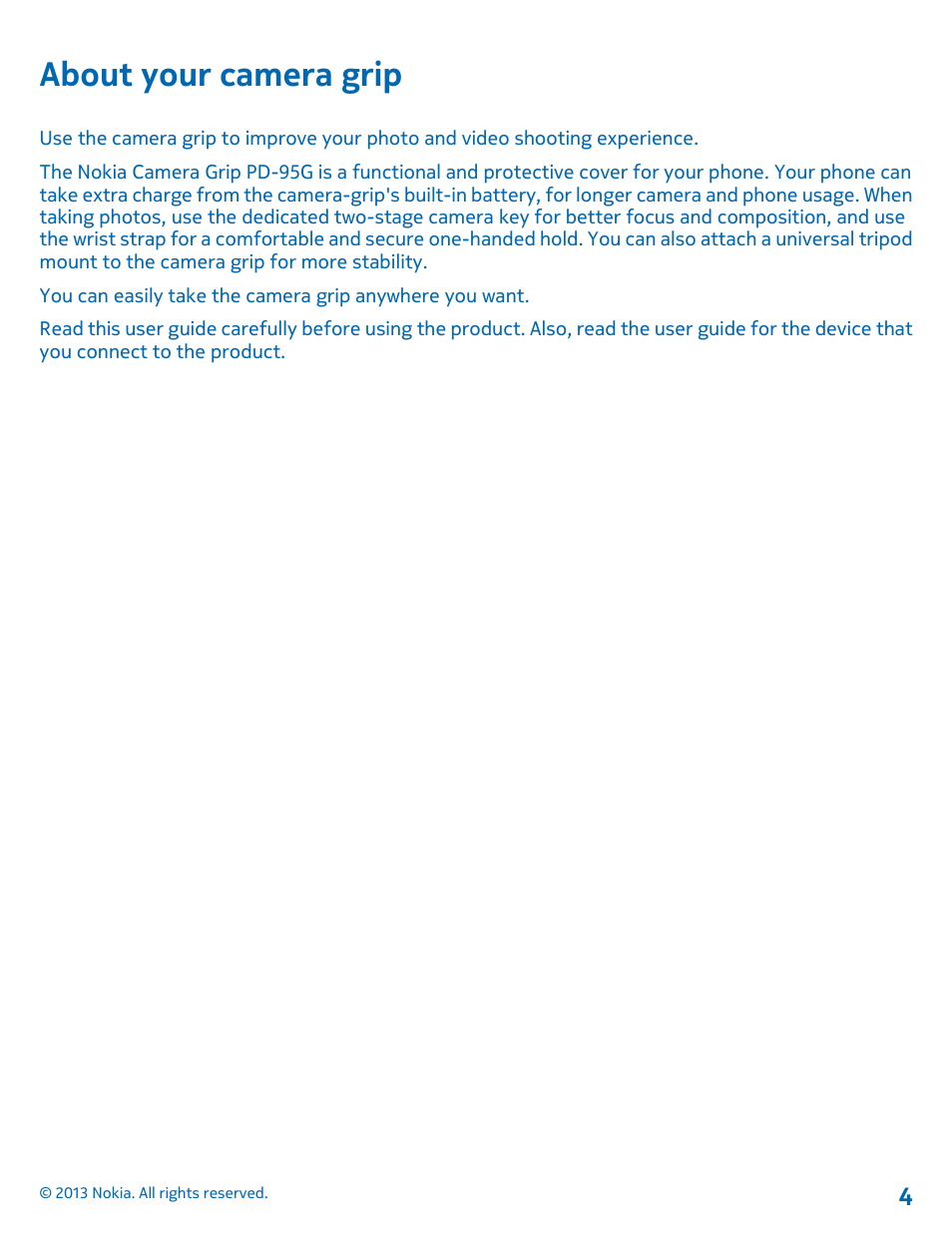 About your camera grip | Nokia PD-95G User Manual | Page 4 / 13