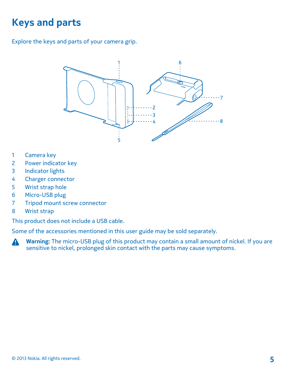 Keys and parts | Nokia PD-95G User Manual | Page 5 / 13
