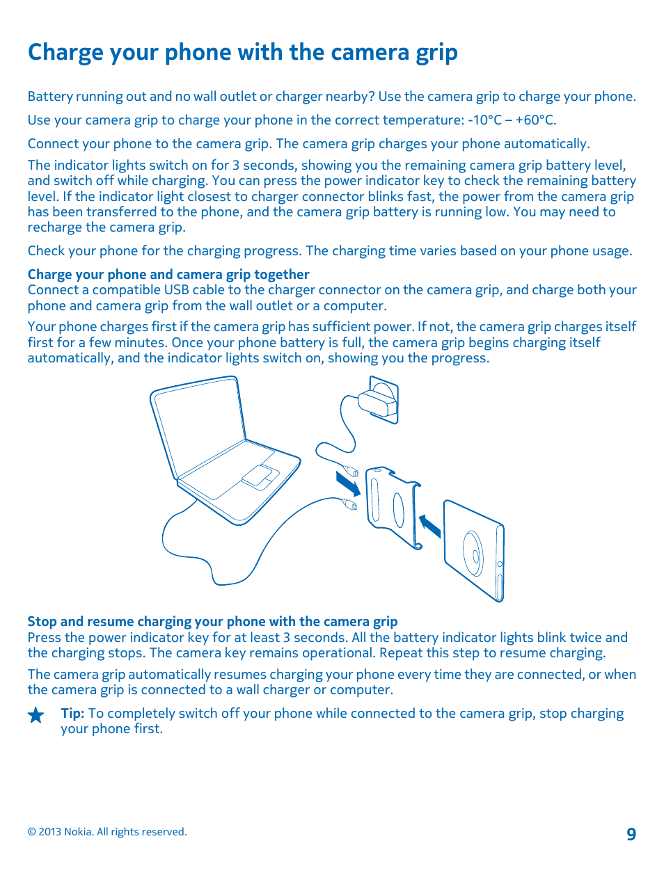Charge your phone with the camera grip | Nokia PD-95G User Manual | Page 9 / 13