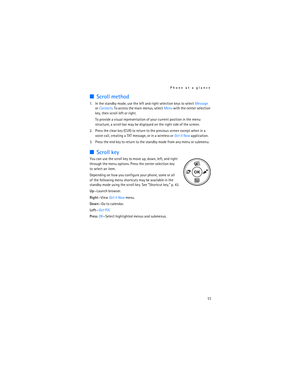 Scroll method, Scroll key | Nokia 6215i User Manual | Page 12 / 61