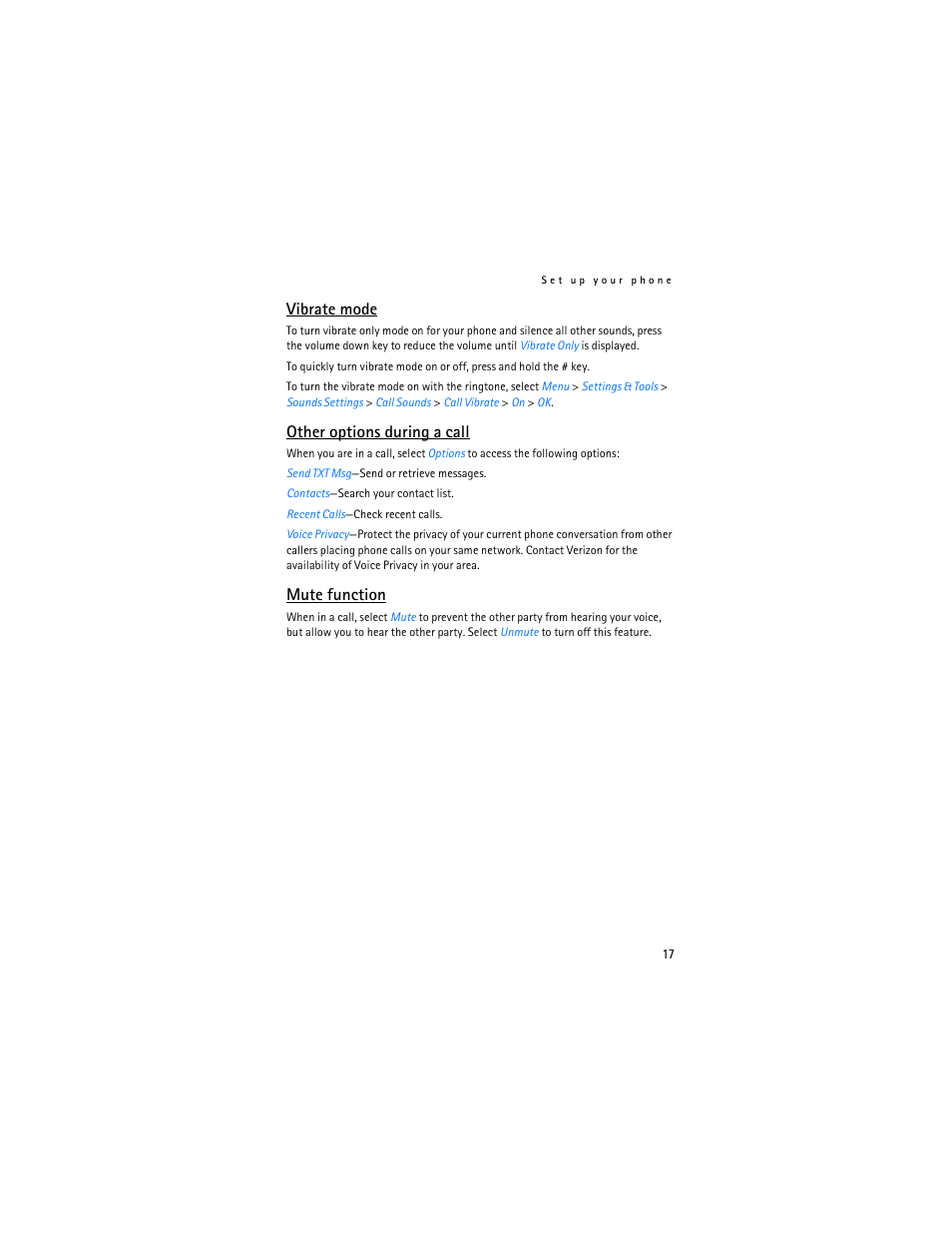 Vibrate mode, Other options during a call, Mute function | Nokia 6215i User Manual | Page 18 / 61