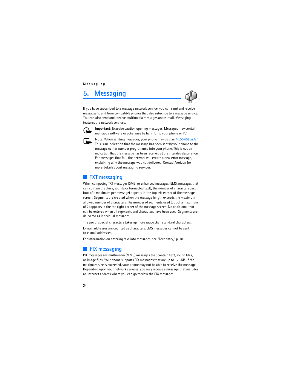 Messaging, Txt messaging, Pix messaging | Nokia 6215i User Manual | Page 25 / 61