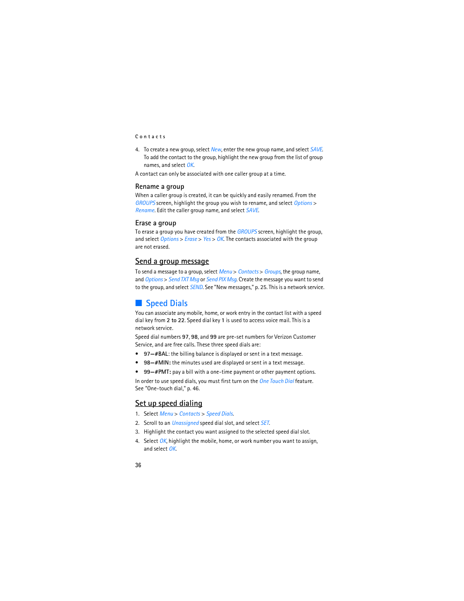 Speed dials, Send a group message, Set up speed dialing | Nokia 6215i User Manual | Page 37 / 61