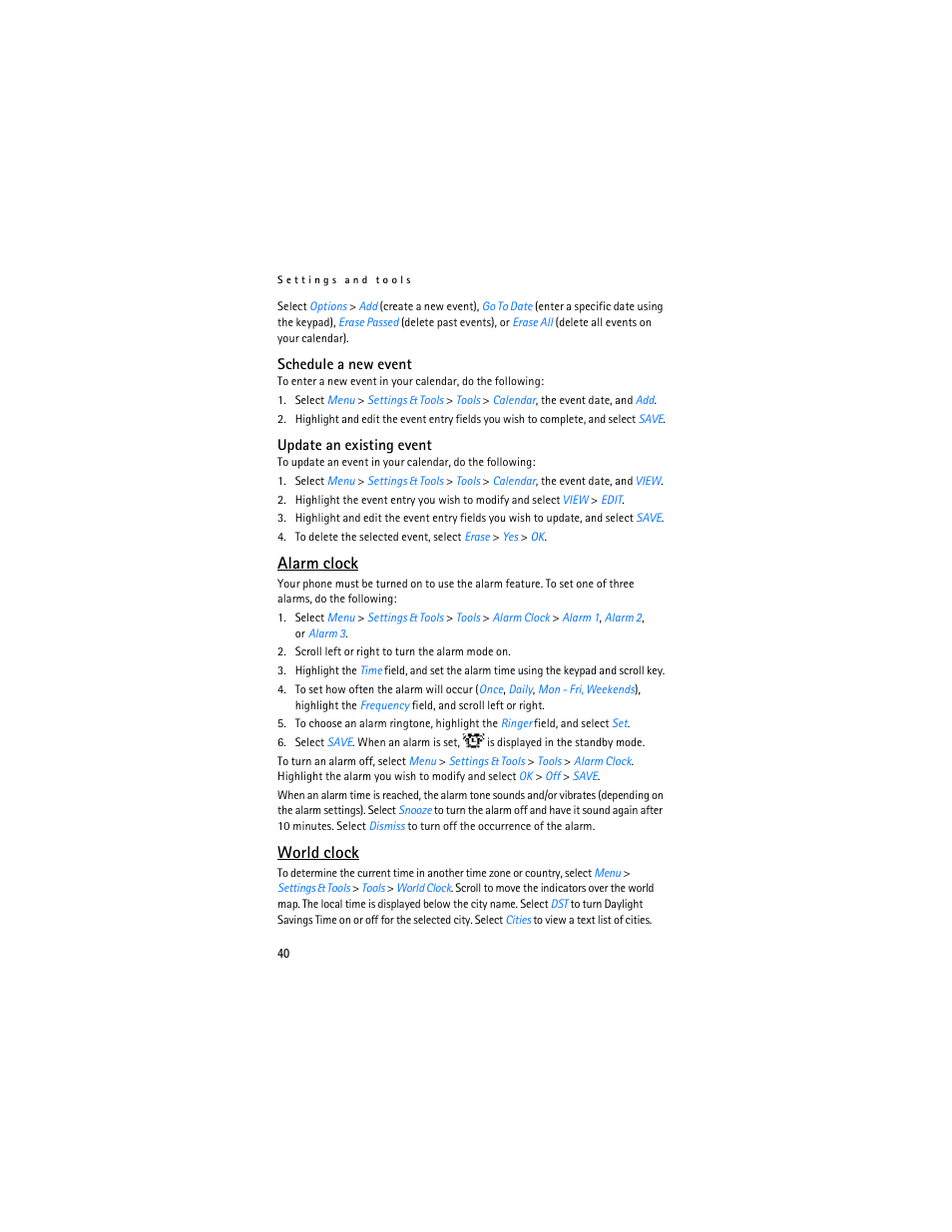 Alarm clock, World clock | Nokia 6215i User Manual | Page 41 / 61