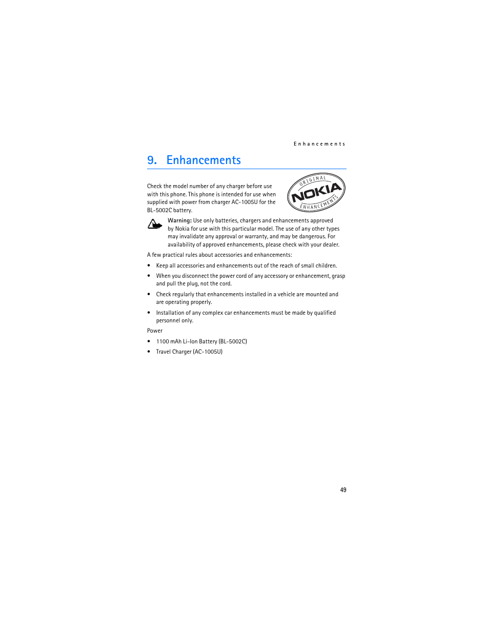 Enhancements | Nokia 6215i User Manual | Page 50 / 61