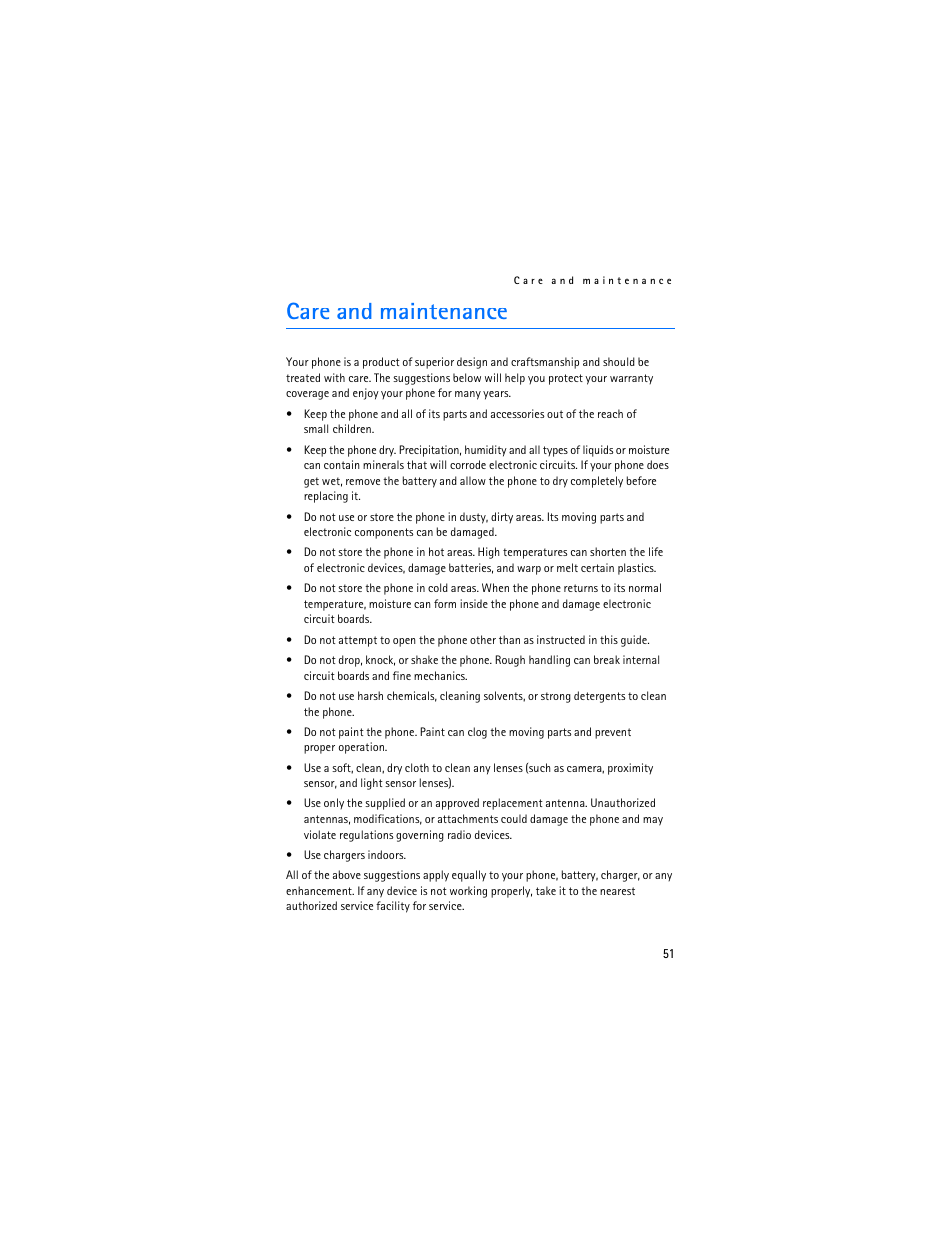 Care and maintenance | Nokia 6215i User Manual | Page 52 / 61