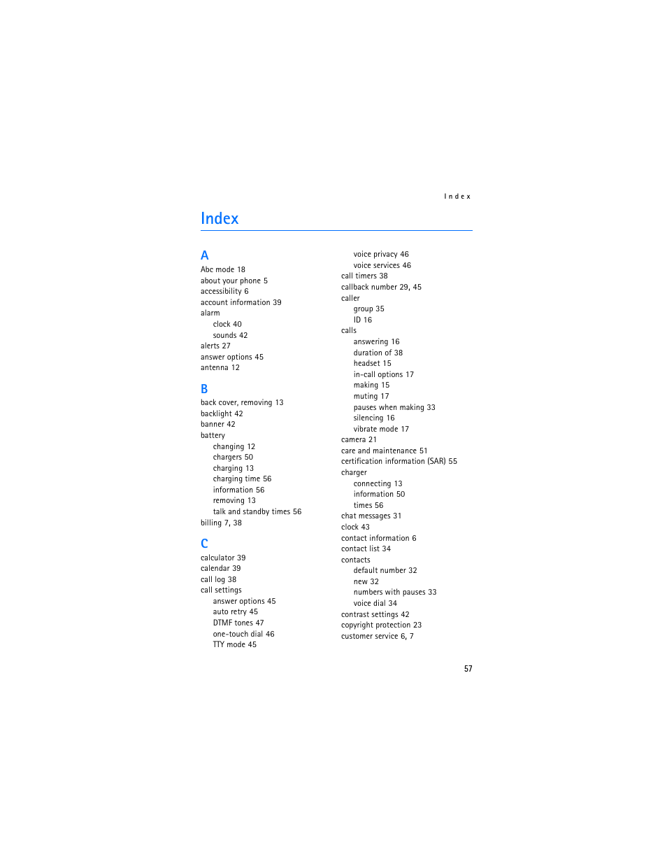 Index | Nokia 6215i User Manual | Page 58 / 61