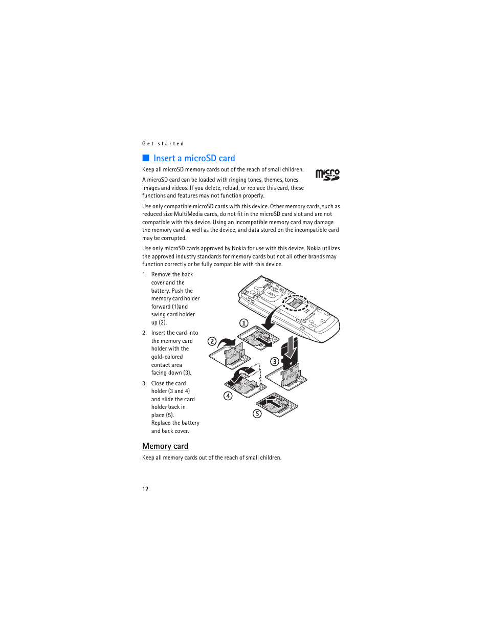 Insert a microsd card | Nokia 6555 User Manual | Page 13 / 91