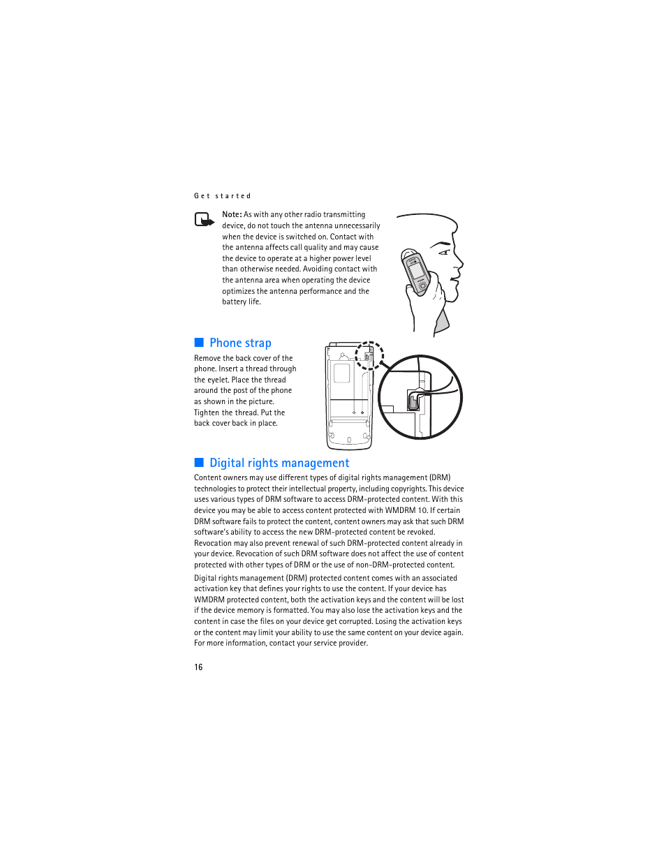 Phone strap, Digital rights management | Nokia 6555 User Manual | Page 17 / 91