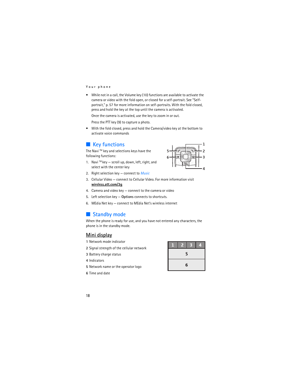 Key functions, Standby mode, Mini display | Nokia 6555 User Manual | Page 19 / 91