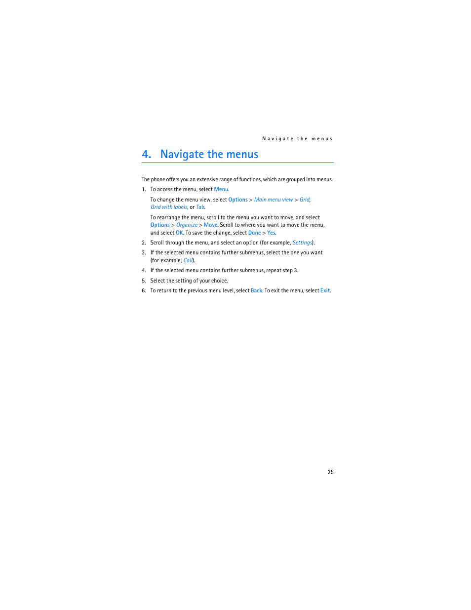 Navigate the menus | Nokia 6555 User Manual | Page 26 / 91