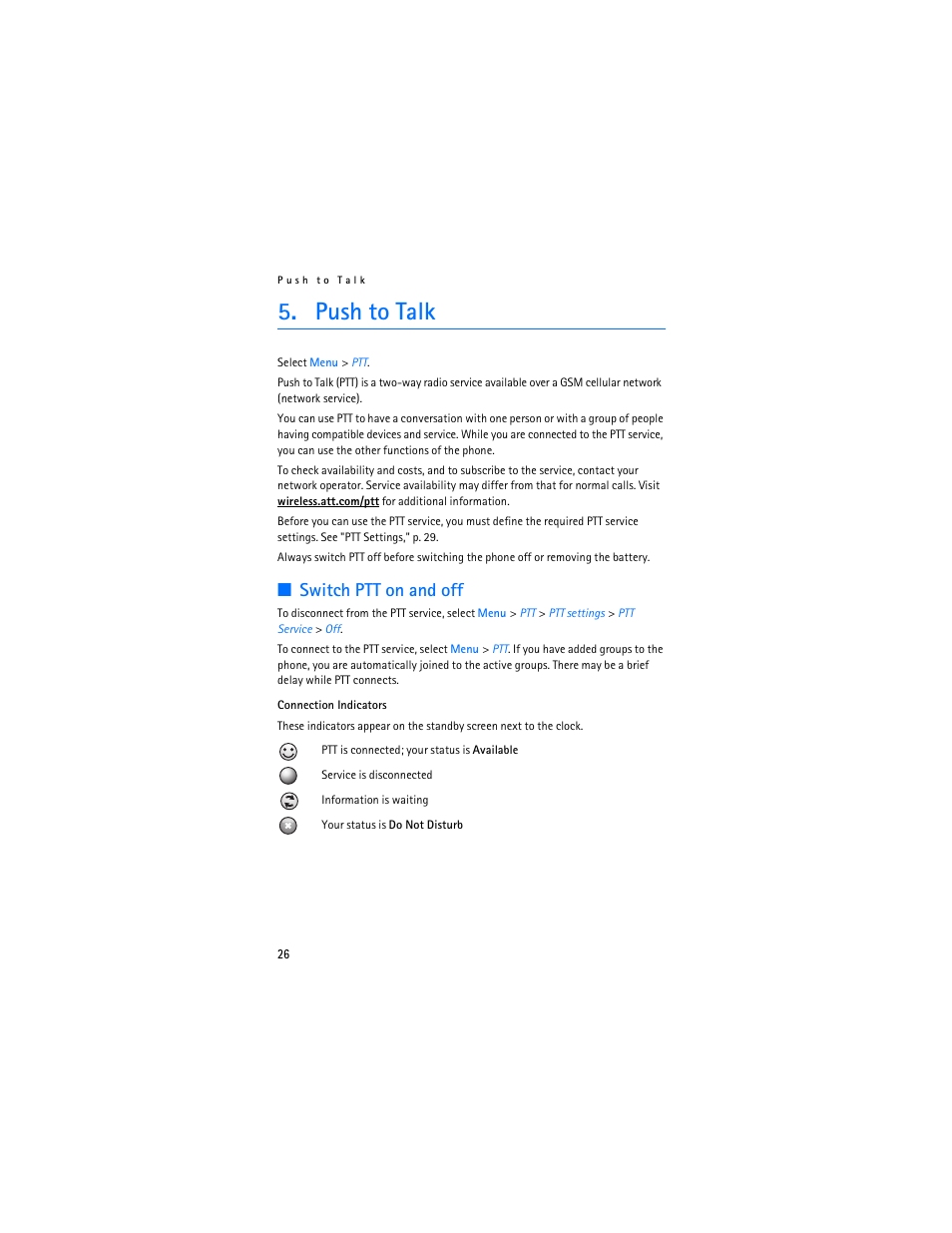 Push to talk, Switch ptt on and off | Nokia 6555 User Manual | Page 27 / 91