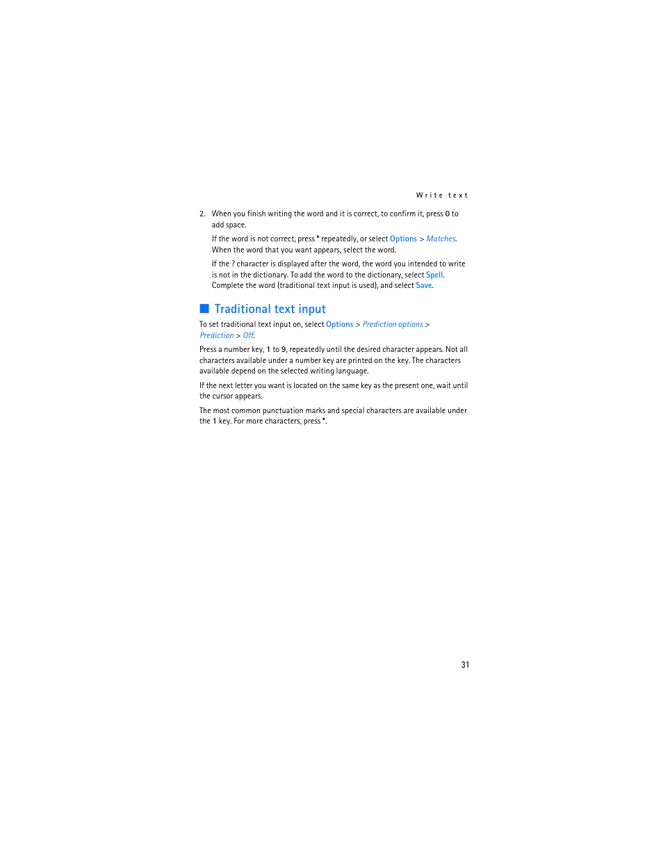 Traditional text input | Nokia 6555 User Manual | Page 32 / 91