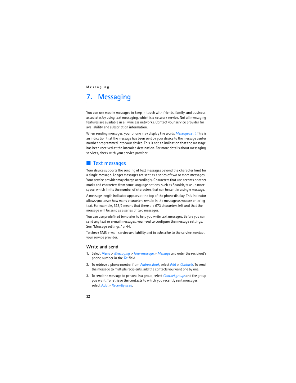 Messaging, Text messages, Write and send | Nokia 6555 User Manual | Page 33 / 91