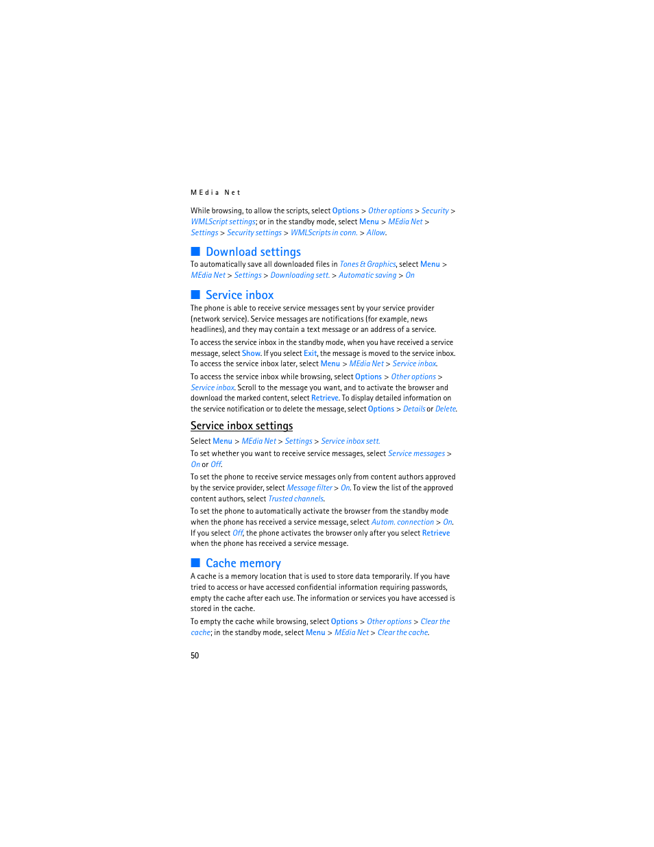 Download settings, Service inbox, Service inbox settings | Nokia 6555 User Manual | Page 51 / 91