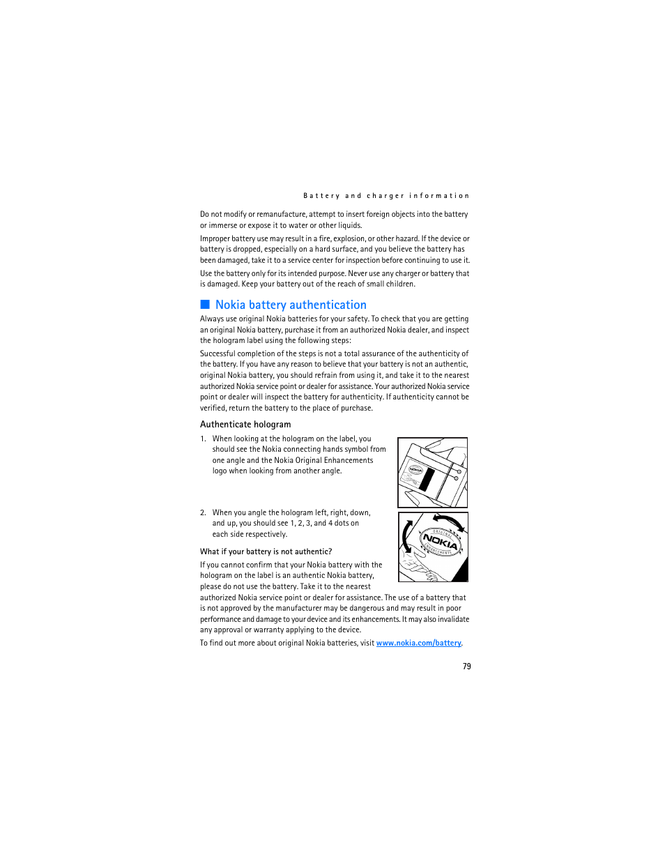 Nokia battery authentication | Nokia 6555 User Manual | Page 80 / 91