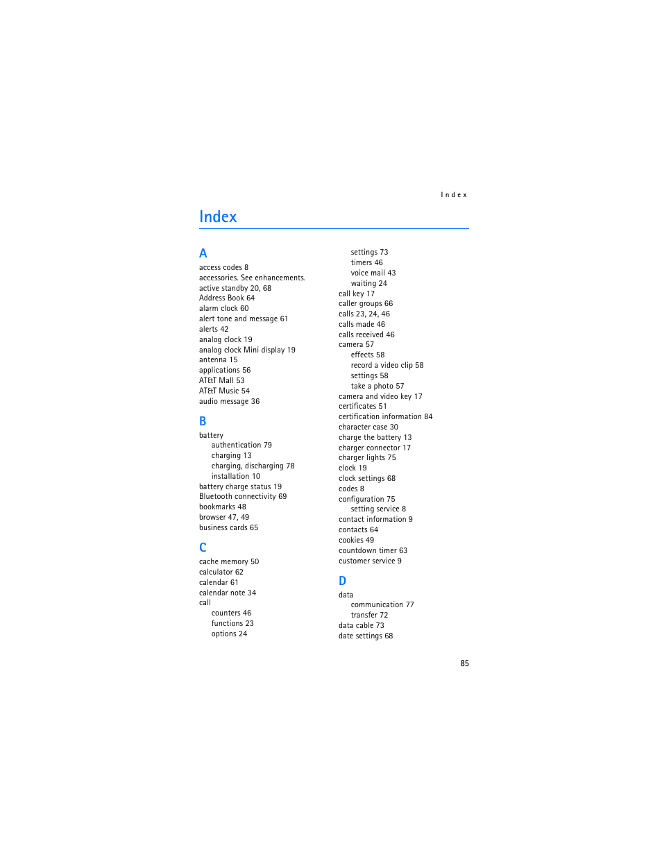 Index | Nokia 6555 User Manual | Page 86 / 91