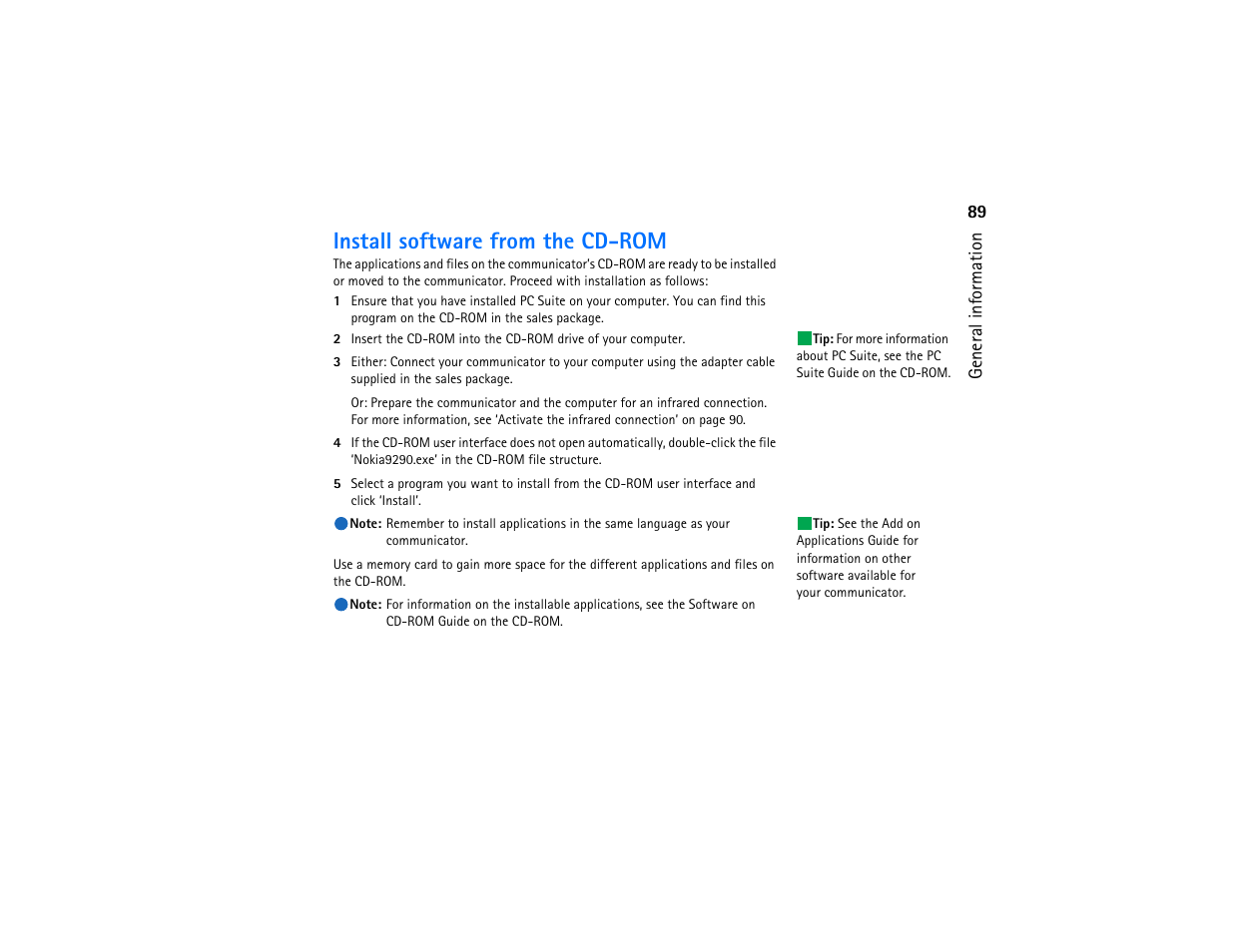 Install software from the cd-rom | Nokia 9290 User Manual | Page 107 / 344