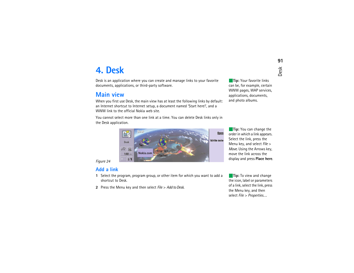 Desk, Main view | Nokia 9290 User Manual | Page 109 / 344