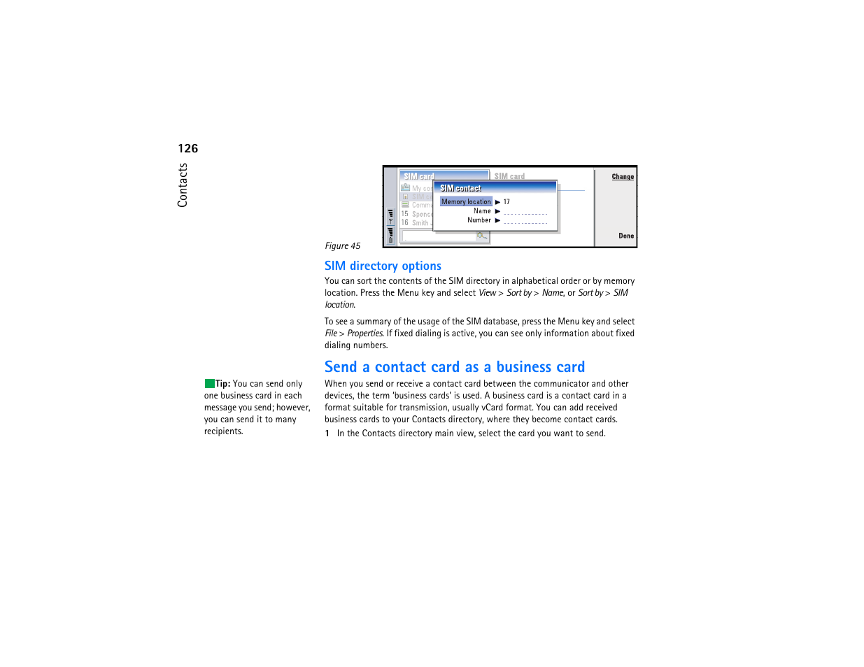 Send a contact card as a business card | Nokia 9290 User Manual | Page 144 / 344