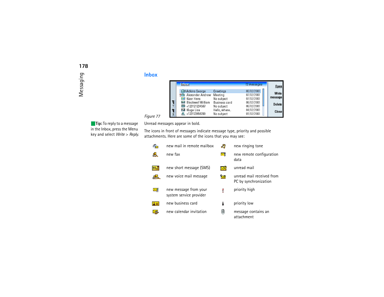 178 messaging inbox | Nokia 9290 User Manual | Page 196 / 344