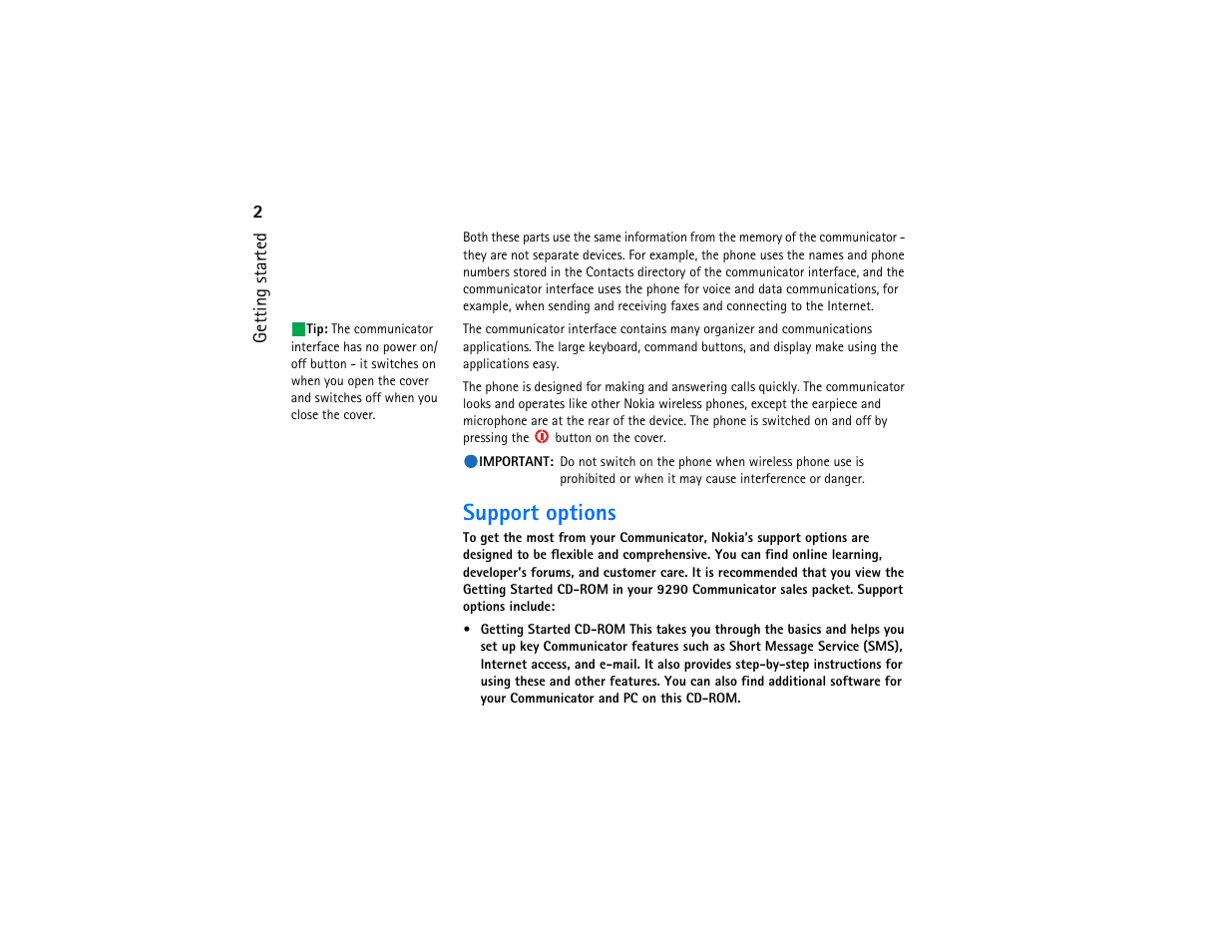 Support options | Nokia 9290 User Manual | Page 20 / 344