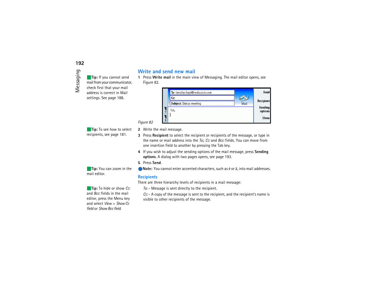 192 messaging write and send new mail | Nokia 9290 User Manual | Page 210 / 344