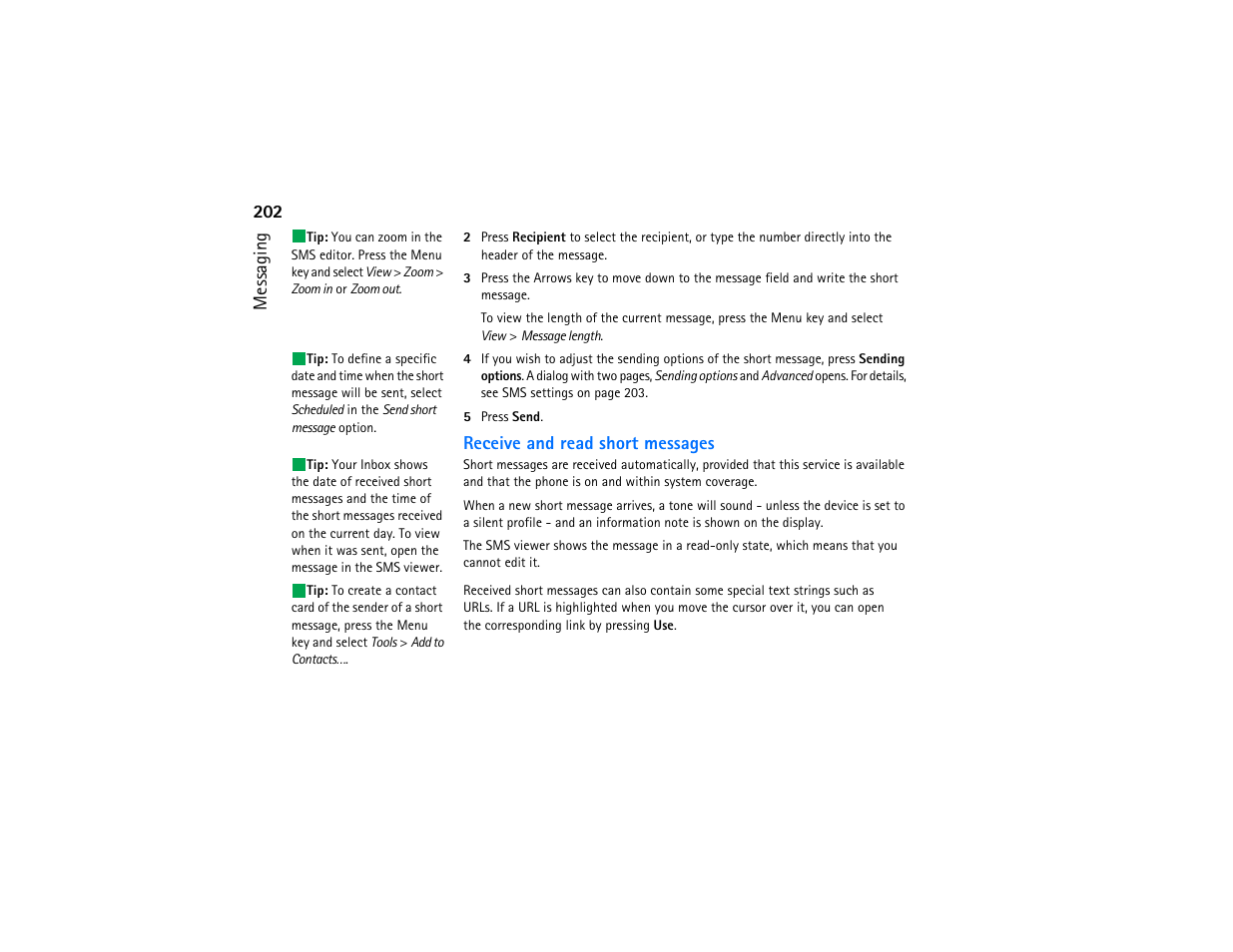 202 messaging, Receive and read short messages | Nokia 9290 User Manual | Page 220 / 344